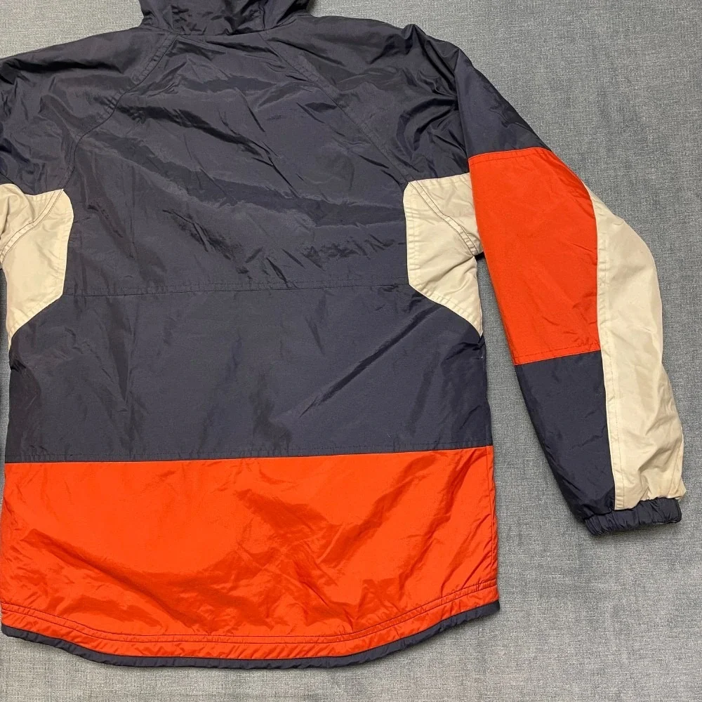 London Fog Reversible Jacket Youth L Navy Nylon to Fleece Hooded Raglan Sleeve